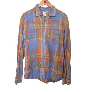 BDG by Urban Outfitters Blue and Orange Plaid Flannel Shirt Size Large